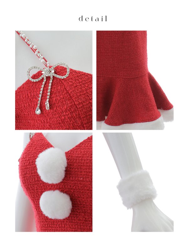 画像35: 【即日発送！】【サンタコス 5点セット】【S-Mサイズ/2カラー】ツイードキャミマーメイドセットアップサンタコスプレ[YMT] (35)