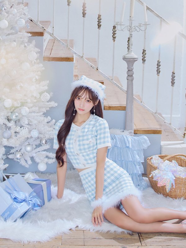 画像3: 【即日発送！】【サンタコス 4点セット】【S-Mサイズ/1カラー】ギンガムチェックタイトサンタコスプレ[YMT] (3)