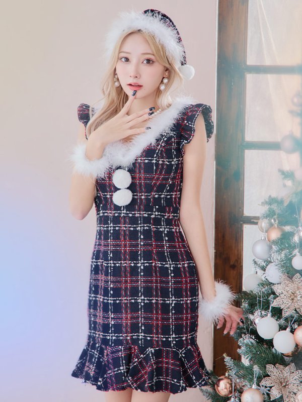 画像4: 【サンタセール！】【サンタコス 4点セット】【S-Lサイズ/1カラー】マーメイドツイードサンタ[YMT] (4)