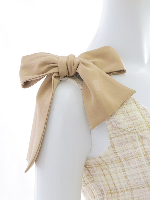 画像15: SALE!リボンワンショルダーツイードチェックミニドレス/タイト/谷間見せ/ミニドレス/キャバドレス【XS-Lサイズ/1カラー】[HC02]【SB】dzj (15)