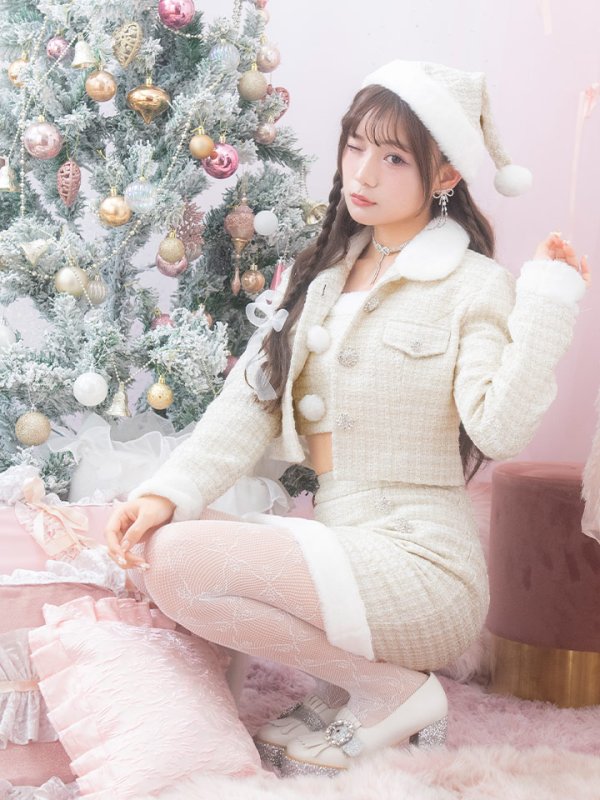 画像42: 【サンタセール！】【サンタコス 5点セット】【XS-Lサイズ/1カラー】ジャケット付きツイードセットアップサンタ[YMT] (42)