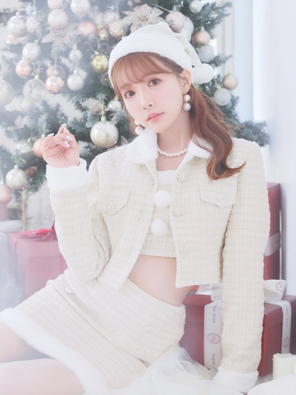 画像2: 【サンタセール！】【サンタコス 5点セット】【XS-Lサイズ/1カラー】ジャケット付きツイードセットアップサンタ[YMT] (2)