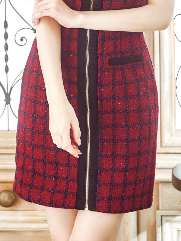 画像19: SALE!ツイードチェックフロントジップミニドレス/ショートスリーブ/谷間見せ/谷間隠し/背中隠し/ミニドレス/キャバドレス 【XS-Mサイズ/1カラー】[HC02] 【SB】dzw (19)