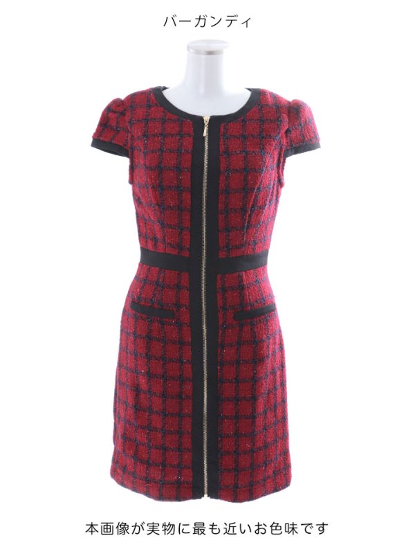 画像21: SALE!ツイードチェックフロントジップミニドレス/ショートスリーブ/谷間見せ/谷間隠し/背中隠し/ミニドレス/キャバドレス 【XS-Mサイズ/1カラー】[HC02] 【SB】dzw (21)