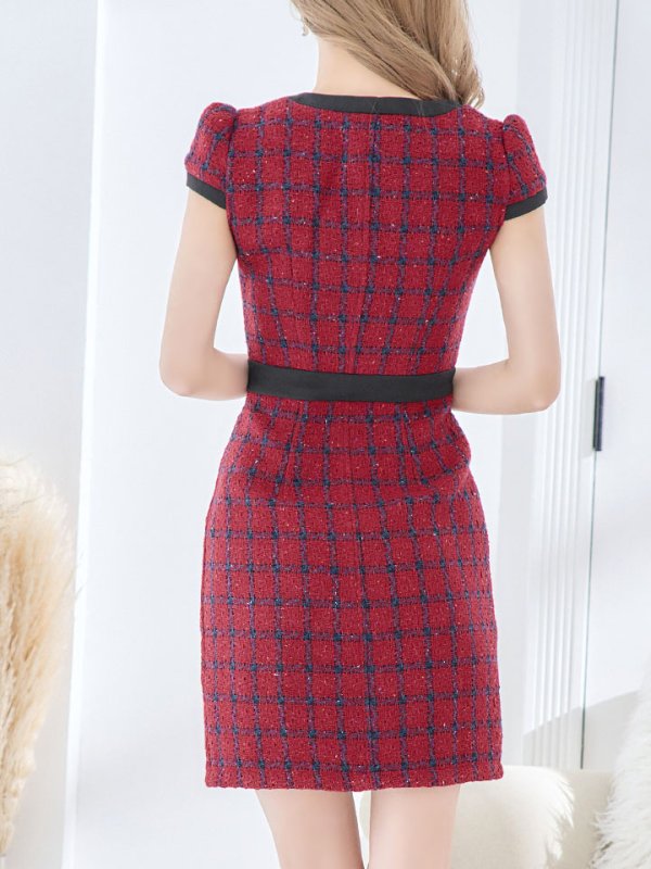 画像20: SALE!ツイードチェックフロントジップミニドレス/ショートスリーブ/谷間見せ/谷間隠し/背中隠し/ミニドレス/キャバドレス 【XS-Mサイズ/1カラー】[HC02] 【SB】dzw (20)