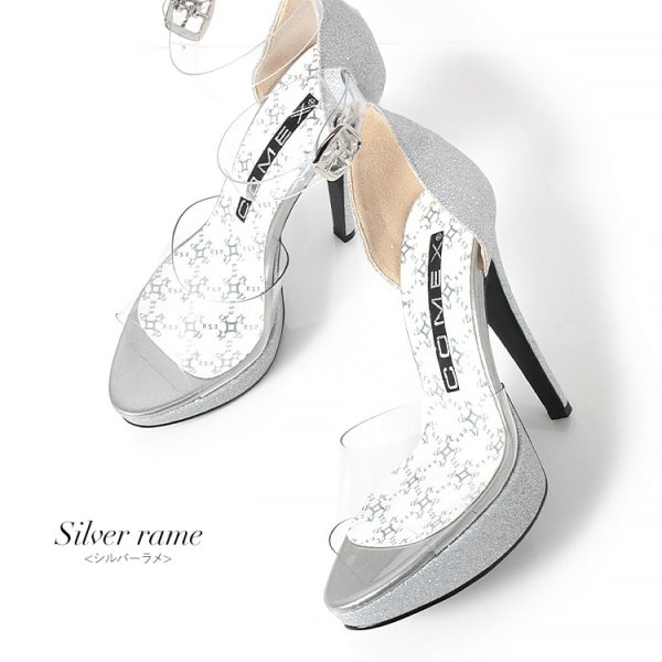 画像8: 【COMEX】 2color/ 13cmヒール/ クリアサンダル/ ラメ / ハイヒール/ アンクルストラップ/ サンダル[OF02] (8)