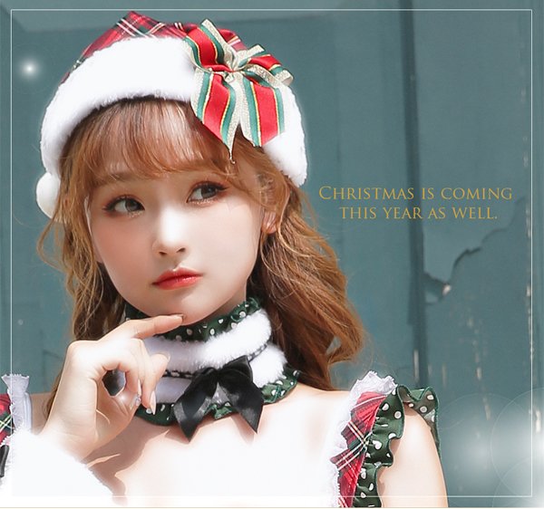 画像7: 【即日発送】【クリスマスコスプレ7点セット】【Malymoon/マリームーン】ドットチェックサンタクロース【フリーサイズ/1カラー】[OF03] (7)
