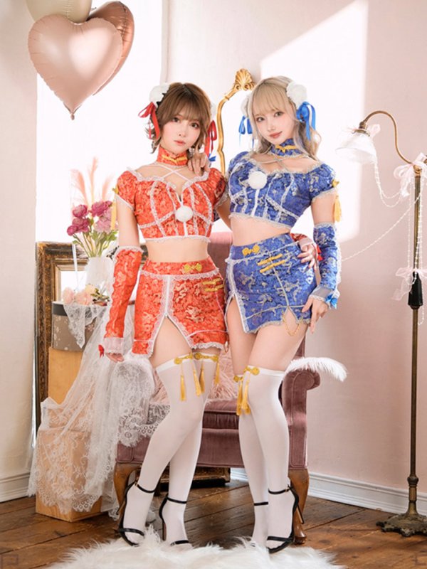 画像1: 【即日発送】ロマンスジッパーチャイナ【マリームーン】【ハロウィンコスプレ6点セット】【フリーサイズ/2カラー】[OF04] (1)