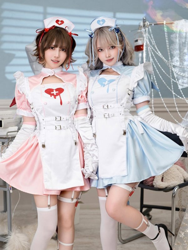 画像1: 【即日発送】デビルハーネスナース【マリームーン】【ハロウィンコスプレ9点セット】【フリーサイズ/2カラー】[HC03] (1)