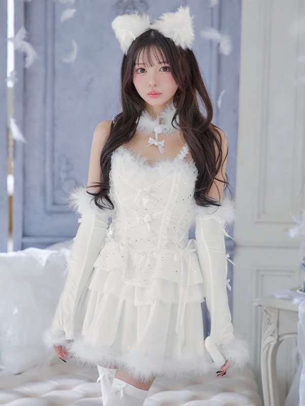 画像1: 【即日発送】【ハロウィン】デコレーションファーキャットドレス【Malymoon/マリームーン】 【コスプレ6点セット】【フリーサイズ/1カラー】[HC03] (1)