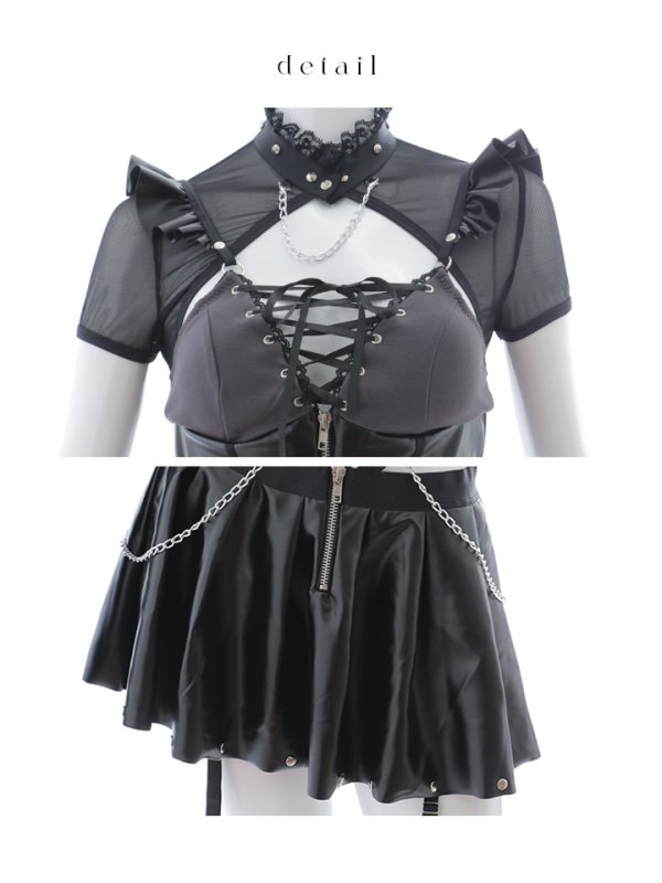 画像12: 【即日発送】【ハロウィン】ディープブラックエナメルジップヴィラン【Malymoon/マリームーン】 【コスプレ6点セット】【フリーサイズ/1カラー】[OF04] (12)