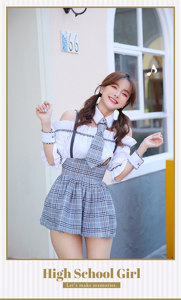 画像6: 【即日発送】オフショル女子高生/ミニスカJK《ハロウィンコスプレ8点セット》【Malymoon/マリームーン】[YMT] (6)