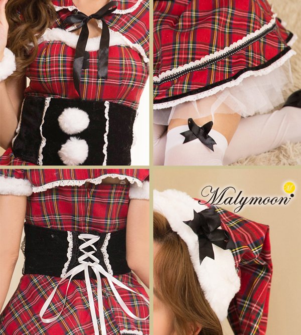 画像8: 【即日発送】【クリスマスコスプレ6点セット】【Malymoon/マリームーン】チェック柄サンタクロース【フリーサイズ/1カラー】[YMT] (8)