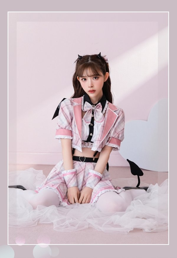 画像1: 【即日発送】チェックデビル制服コスチューム【マリームーン】【ハロウィンコスプレ10点セット】【フリーサイズ/2カラー】[YMT] (1)