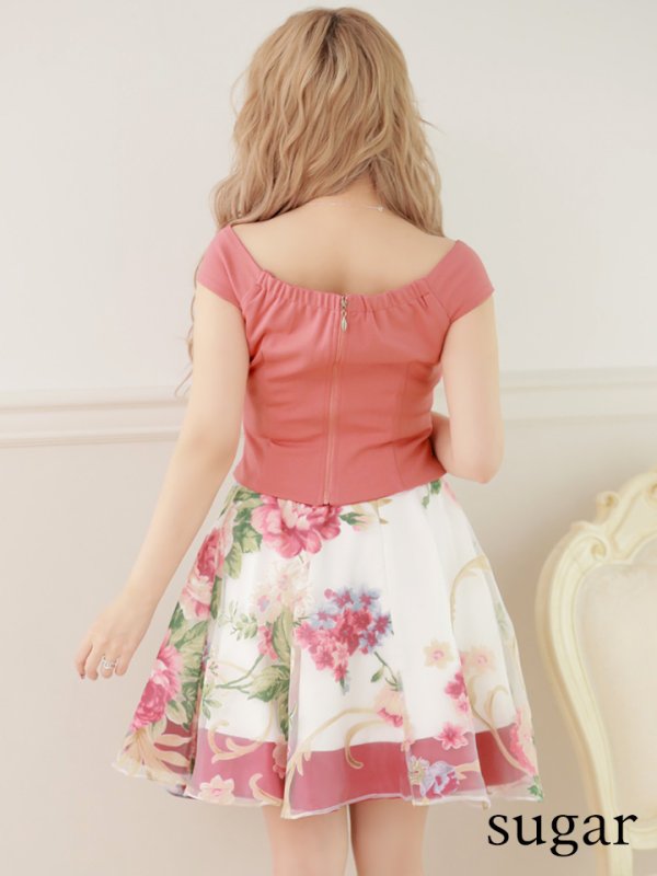 画像5: 値下げ！【高級ドレスセール】【S-Mサイズ/2カラー】リボン/フラワープリント/セットアップ/キャバドレス/ミニドレス[HC02]【AOC】 (5)