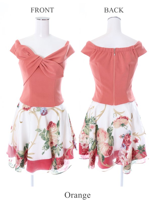 画像6: 値下げ！【高級ドレスセール】【S-Mサイズ/2カラー】リボン/フラワープリント/セットアップ/キャバドレス/ミニドレス[HC02]【AOC】 (6)