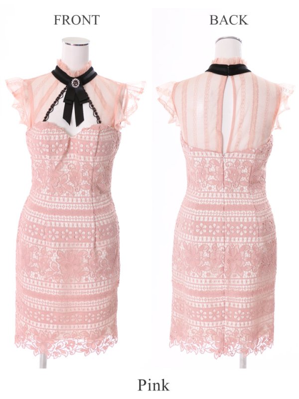 画像6: SALE!【高級ドレスセール】【an/アン】 総レース/ リボンブローチ/ シアーレース/ フリルスリーブ/ タイト /キャバドレス (6)