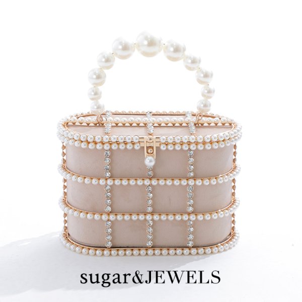 画像2: ラインストーン/パールボックスバッグ【Fサイズ/1カラー】[OF03] (2)