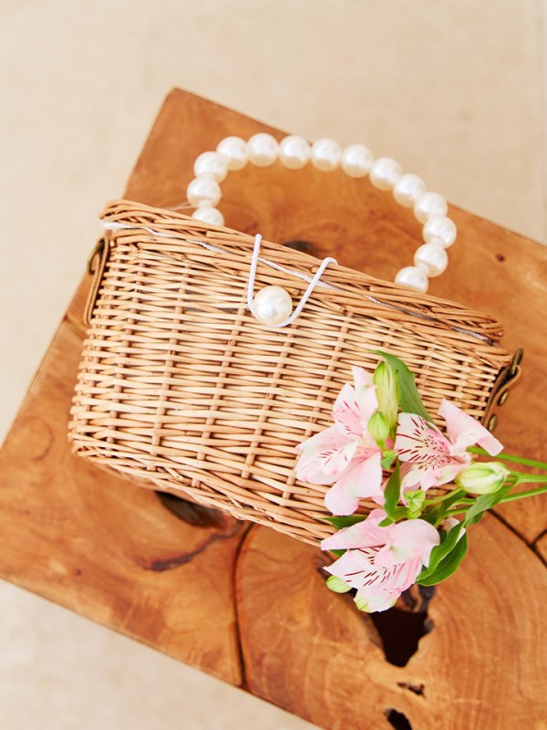 画像5: 【バッグ】パールハンドル付き編みカゴバッグ【Fサイズ/1カラー】[YMT] (5)