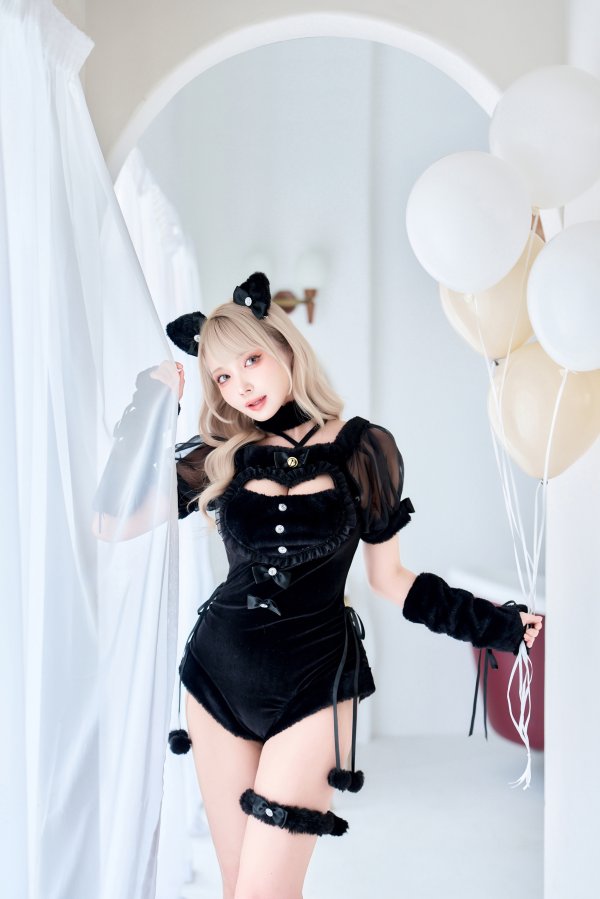 画像3: 【即日発送】【ハロウィンコスプレ9点セット】ベルベットキャットレオタード【Malymoon/マリームーン】	[HC03] (3)