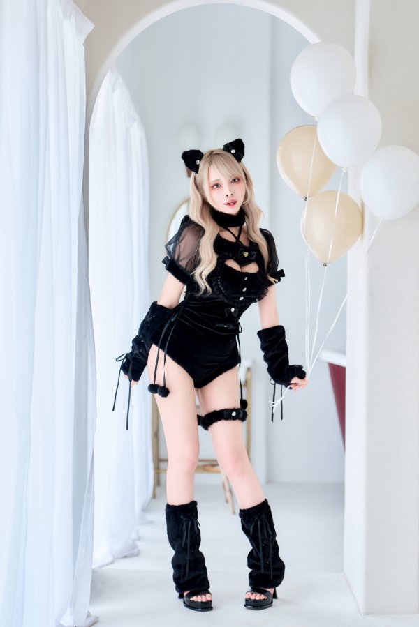 画像5: 【即日発送】【ハロウィンコスプレ9点セット】ベルベットキャットレオタード【Malymoon/マリームーン】	[HC03] (5)