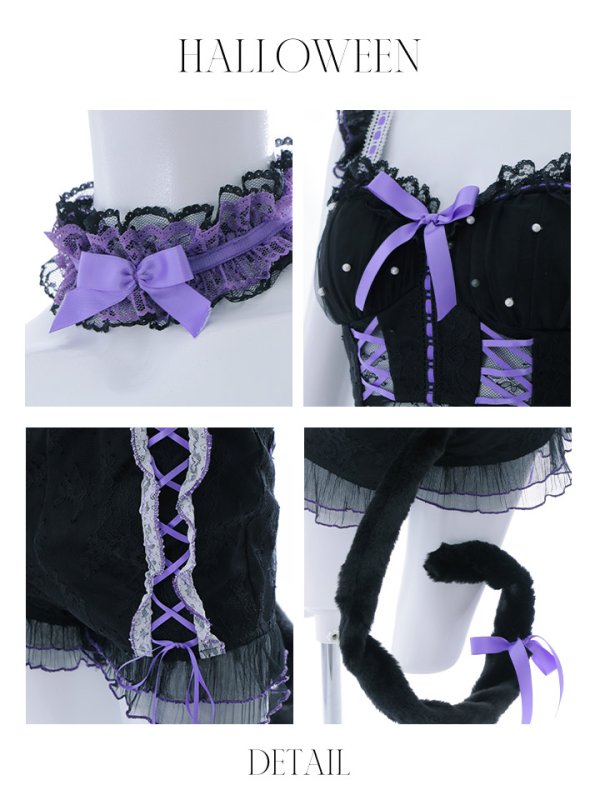 画像26: 【SALE!!】【即日発送】【ハロウィン】パールレースキャットセットアップ【コスプレ6点セット】【XS-Mサイズ/2カラー】[OF01] (26)