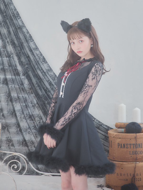 画像2: 【SALE!!】【即日発送】【ハロウィン】 レースブラックキャット 【コスプレ2点セット】【S-XLサイズ/1カラー】[OF01] (2)