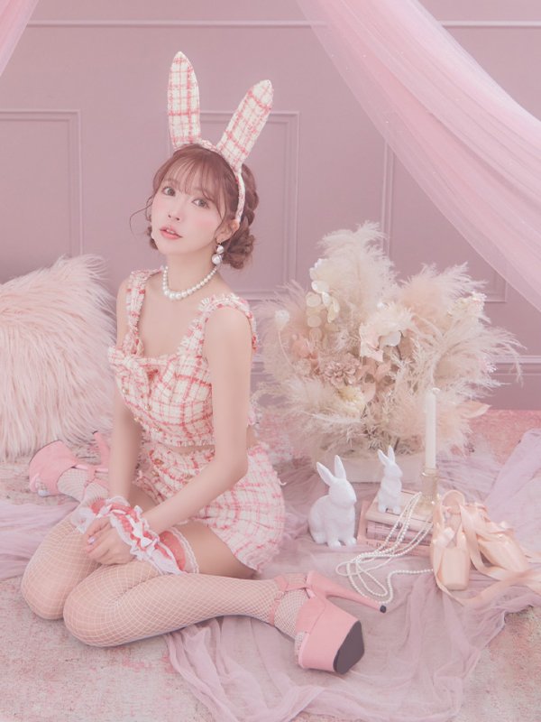 画像19: 【SALE!!】【即日発送】【ハロウィン】ツイードバニーリボンセットアップ（パンツ）【コスプレ6点セット】 【XS-Mサイズ/2カラー】[OF04] (19)