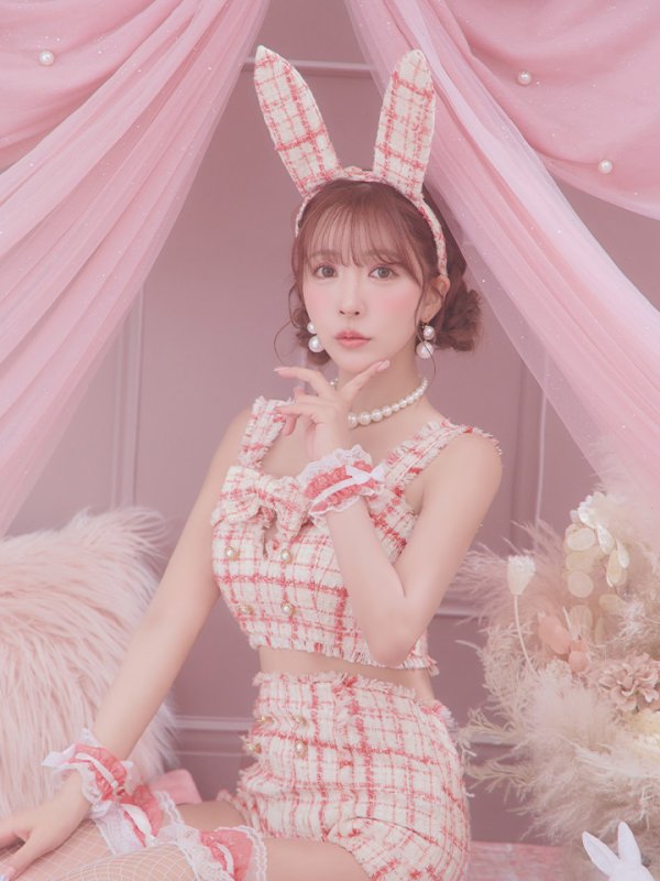 画像20: 【SALE!!】【即日発送】【ハロウィン】ツイードバニーリボンセットアップ（パンツ）【コスプレ6点セット】 【XS-Mサイズ/2カラー】[OF04] (20)