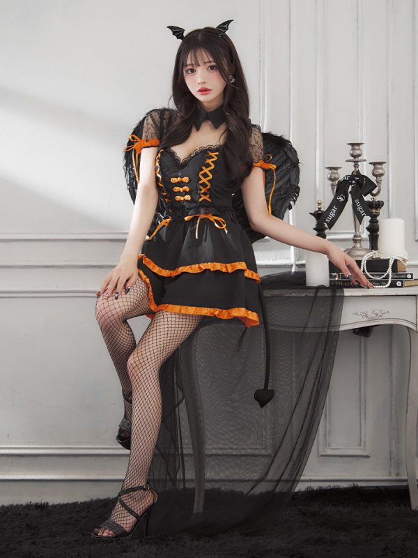 画像3: 【SALE!!】【ハロウィン】レースアップデビルスカートセットアップ 【コスプレ6点セット】[HC03-H] (3)