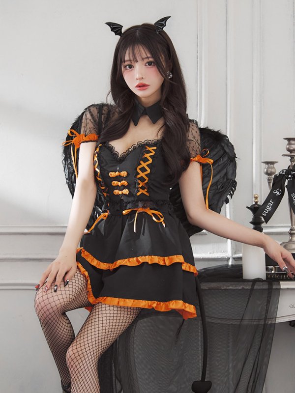 画像7: 【SALE!!】【ハロウィン】レースアップデビルスカートセットアップ 【コスプレ6点セット】[HC03-H] (7)