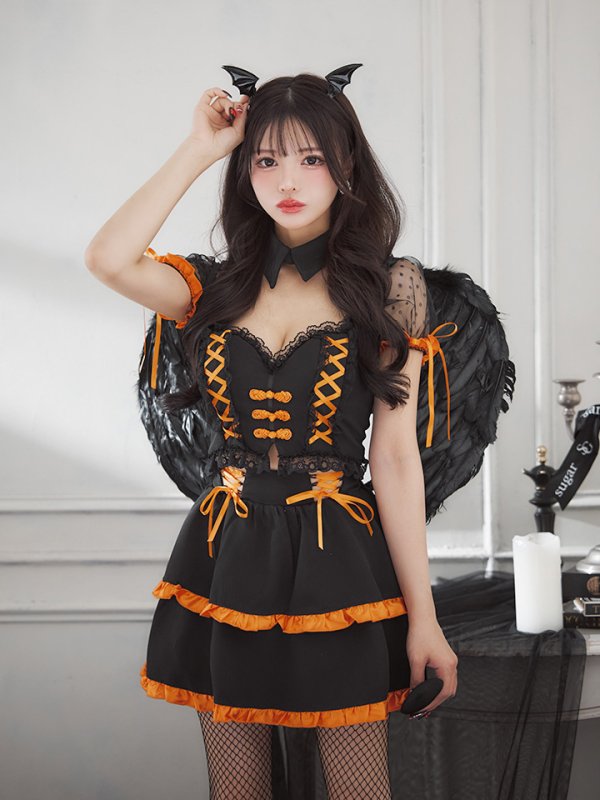 画像9: 【SALE!!】【ハロウィン】レースアップデビルスカートセットアップ 【コスプレ6点セット】[HC03-H] (9)