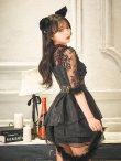 画像9: 【即日発送！】【ハロウィン】 黒猫シアーレースワンピース 【コスプレ5点セット】 【S-XLサイズ/1カラー】[YMT] (9)