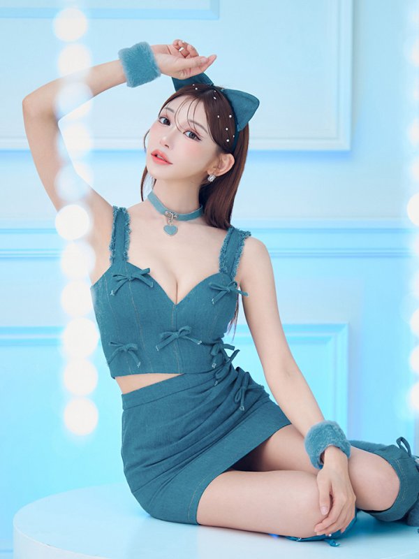 画像2: 【SALE!!】【即日発送！】【ハロウィン】 キャットデニムセットアップ 【コスプレ6点セット】 【XS-Lサイズ/1カラー】[HC03] (2)