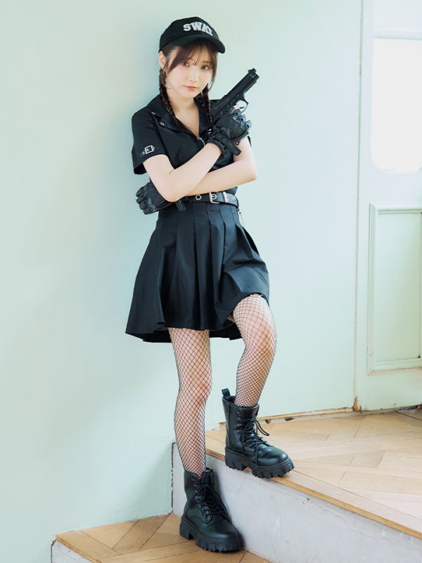 画像2: 【SALE!!】【即日発送！】【ハロウィン】SWATガールセットアップ 【コスプレ8点セット】 【XS-Lサイズ/1カラー】[OF04] (2)
