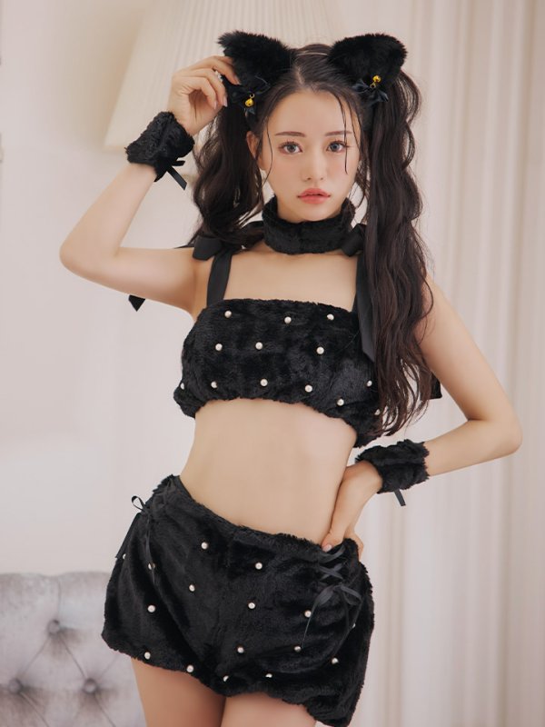 画像28: 【即日発送】【ハロウィン】 もこもこキャットリボンセットアップ 【コスプレ6点セット】 【Fサイズ/3カラー】[OF01] (28)