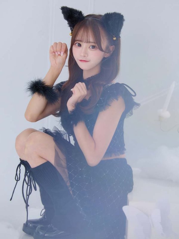 画像2: 【即日発送】【ハロウィン】キャットオフショルビジューセットアップ【コスプレ6点セット】【XS-Lサイズ/3カラー】[HC03] (2)