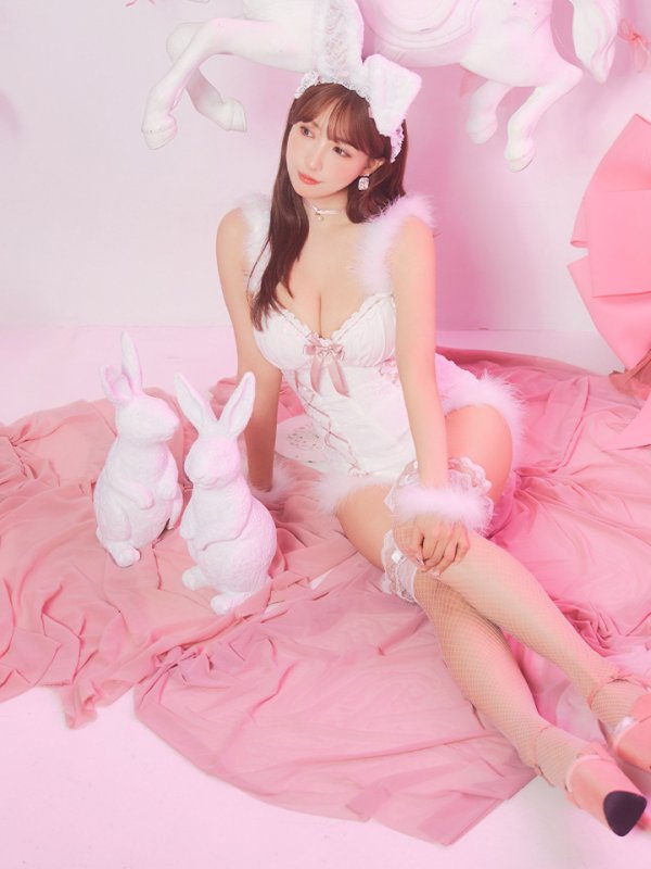 画像16: 【ハロウィン】 ファーキャミレースバニーガール 【コスプレ6点セット】 【XS-Mサイズ/2カラー】[OF04] (16)