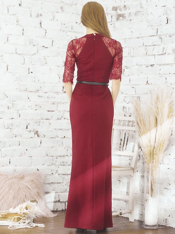 画像5: SALE!花柄刺繍レースドレス/ホルターネック/胸元カット/ベルト/透け感/谷間見せ/ロングドレス/キャバドレス【S-Lサイズ/1カラー】[OF03B-X] 【IM】 (5)