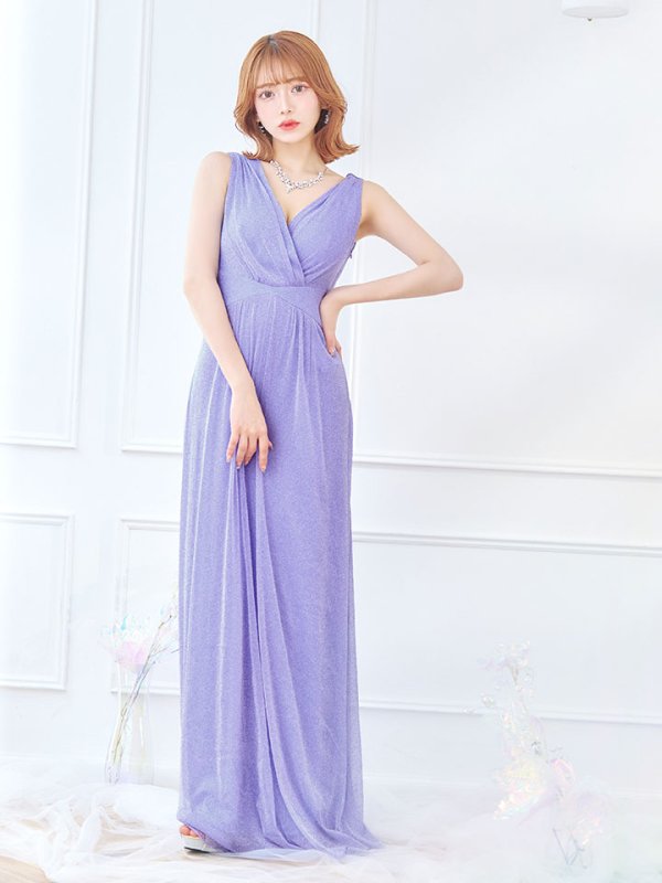 画像8: グリッターラメロングドレス/カシュクール/ノースリーブ/谷間見せ/背中隠し/キャバドレス【S-XLサイズ/2カラー】[OF03B] (8)