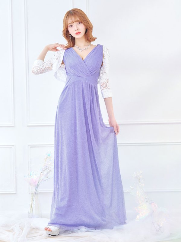 画像3: グリッターラメロングドレス/カシュクール/ノースリーブ/谷間見せ/背中隠し/キャバドレス【S-XLサイズ/2カラー】[OF03B] (3)