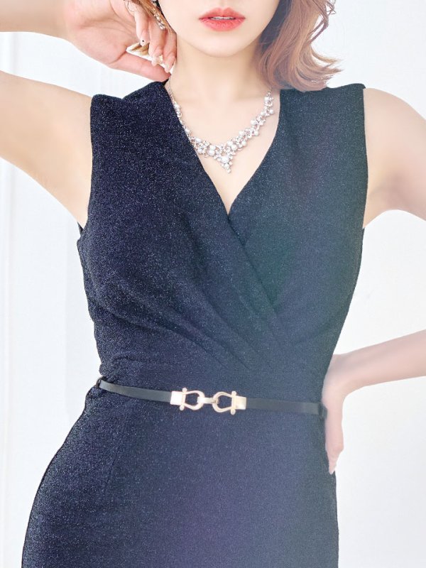 画像12: グリッターラメロングドレス/ワンカラー/カシュクール/ノースリーブ/ベルト/谷間見せ/背中隠し/キャバドレス 【S-Lサイズ/5カラー】[OF03B] 【IM】 (12)