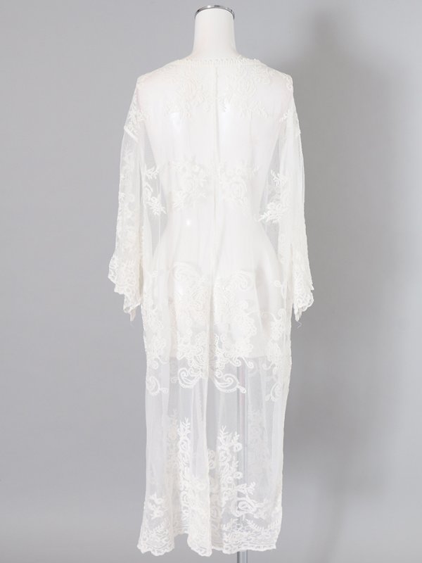 画像14: 【即日発送】【ビキニ】【水着小物：カーディガン】ロングスリーブレースカーディガン[YMT] (14)