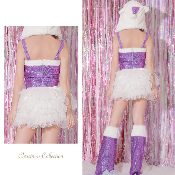 画像5: 【即日発送】【X'mas5点セット】杉山佳那恵ちゃんコラボ パープルグリッターキャットサンタコスプレ[OF01] (5)