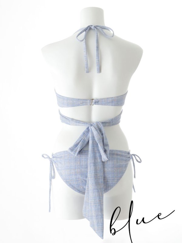 画像49: 【即日発送】【ビキニ】【水着】ツイードプリント バッククロスリボン クロスビキニ 2点セット[YMT] (49)