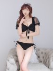 画像29: 【ノベルティ対象】【即日発送！】【ビキニ】ドットシアースリーブスカート付きビキニ 3点セット【水着】[YMT] (29)