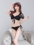 画像34: 【ノベルティ対象】【即日発送！】【ビキニ】ドットシアースリーブスカート付きビキニ 3点セット【水着】[YMT] (34)
