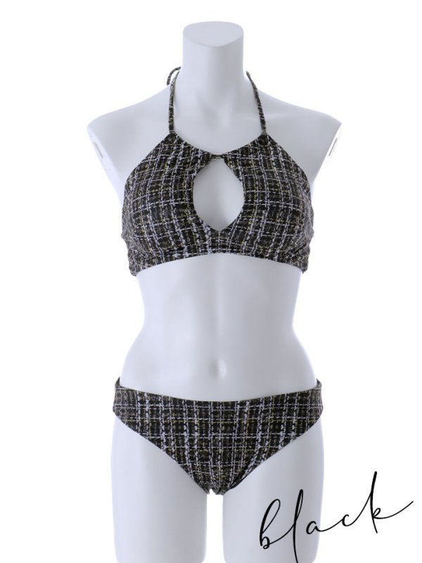 画像20: 【即日発送】【ビキニ】【水着】ツイードチェックホルターネックビキニ  2点セット[YMT]M252dzj (20)