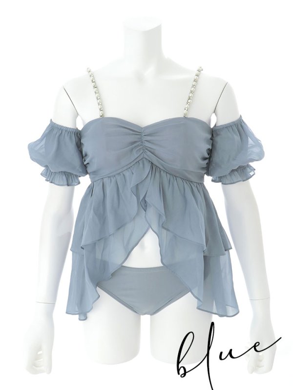 画像47: 【即日発送】【ビキニ】【水着】フリルシフォン×オフショルダー ビキニ  2点セット[YMT] (47)