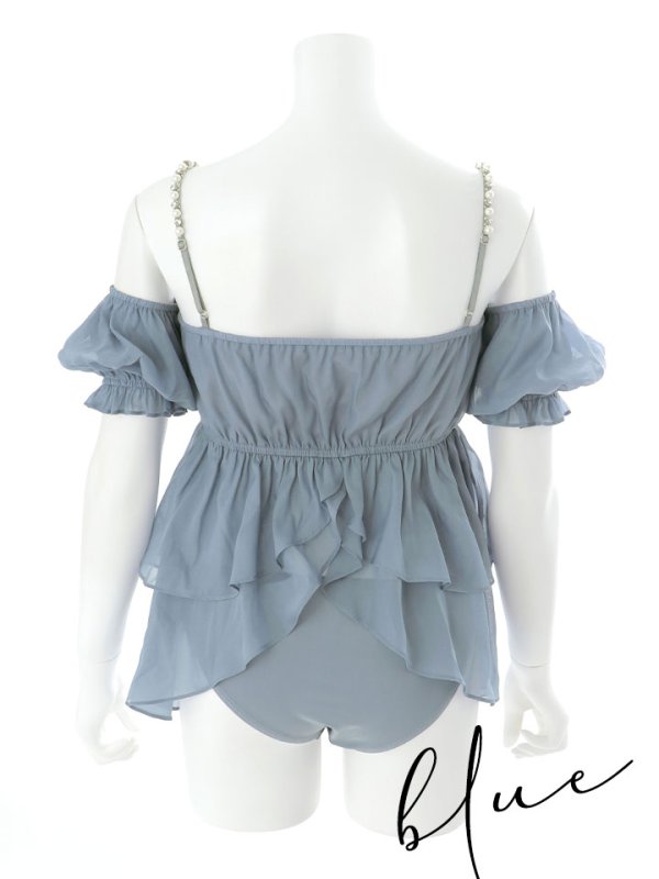 画像48: 【即日発送】【ビキニ】【水着】フリルシフォン×オフショルダー ビキニ  2点セット[YMT] (48)